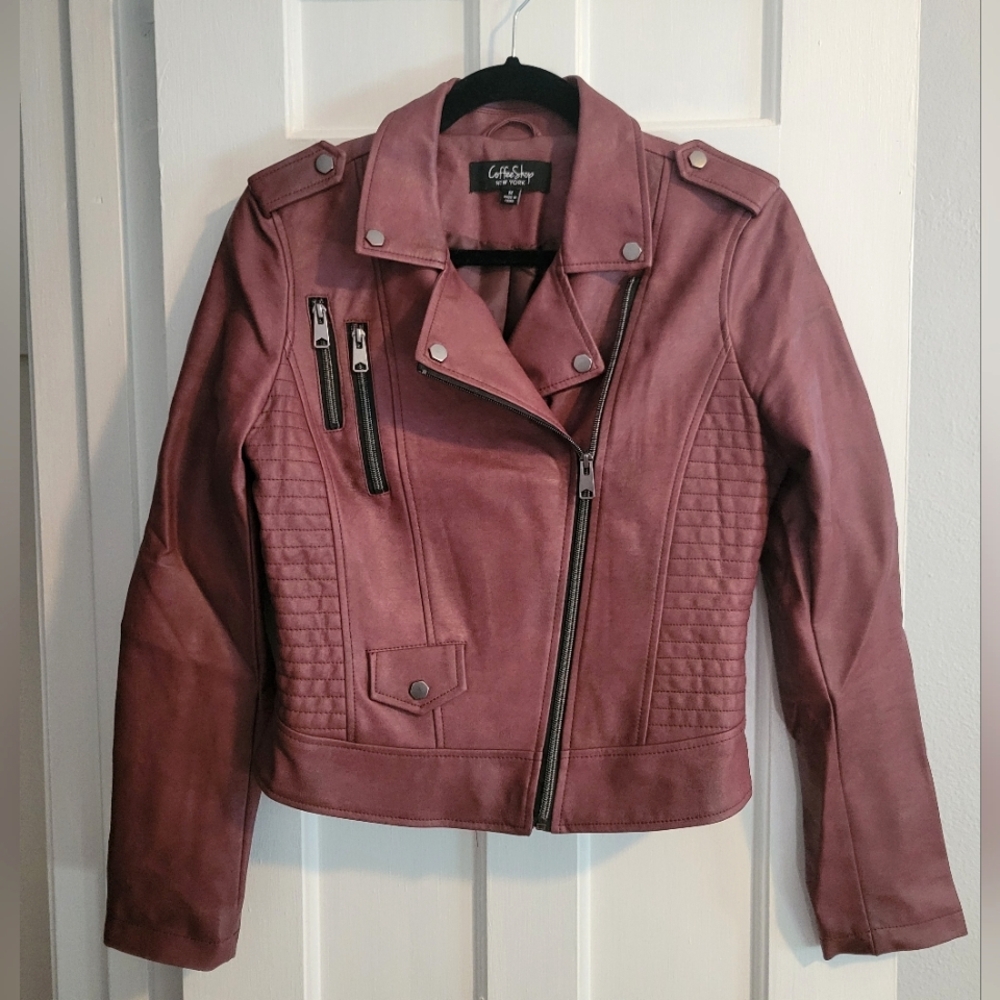 Coffee Shop Faux Leather Burgundy Jacket